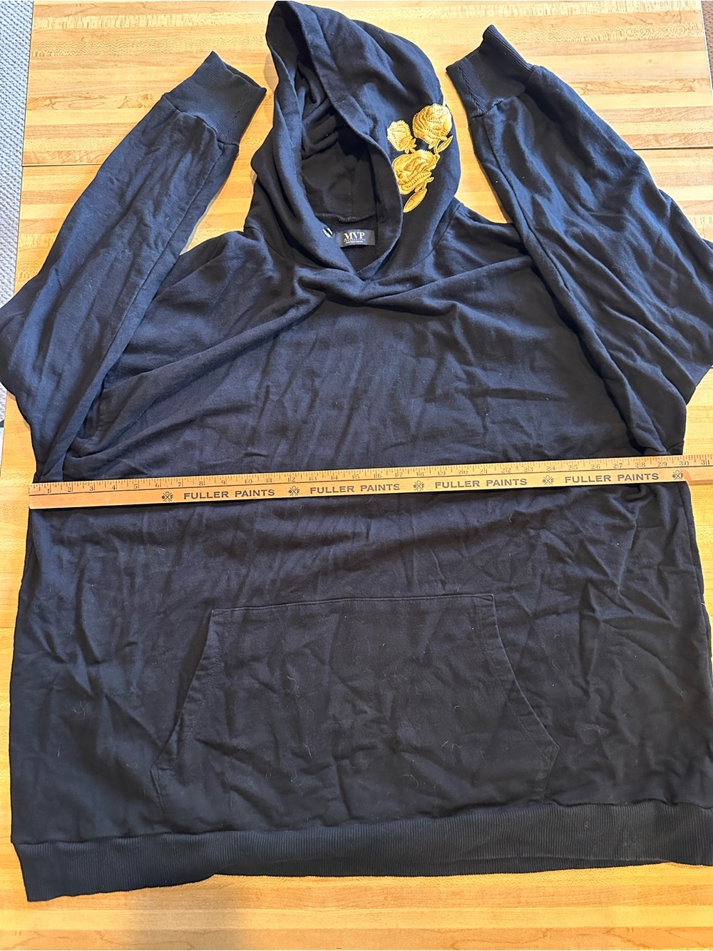 Men's Black Hoodie with Gold Rose Embroidery